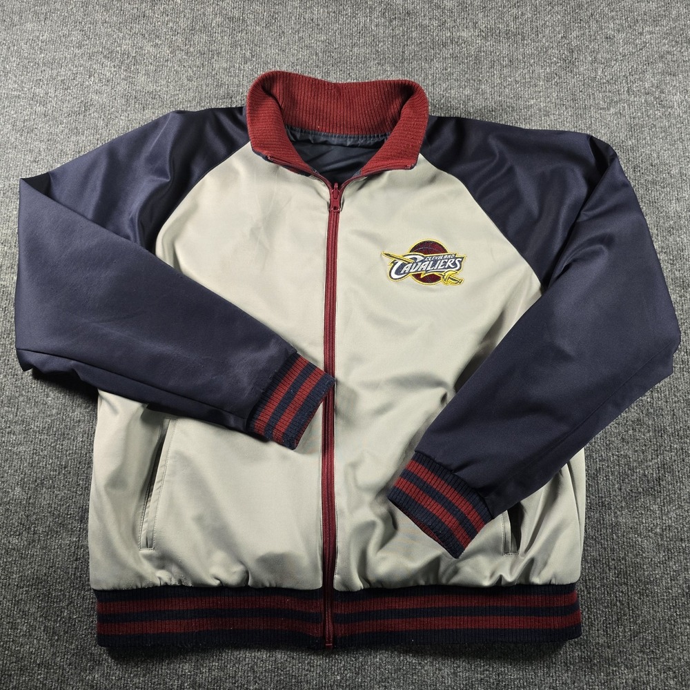 Vintage Cleveland Cavaliers NBA Reversible Bomber Jacket Navy Gray Red Men's XL